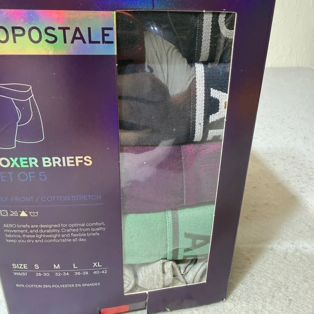 Aeropostale Boxer Briefs Men L Multi New 5PK Cotton Stretch Fly-Front AA11094PU